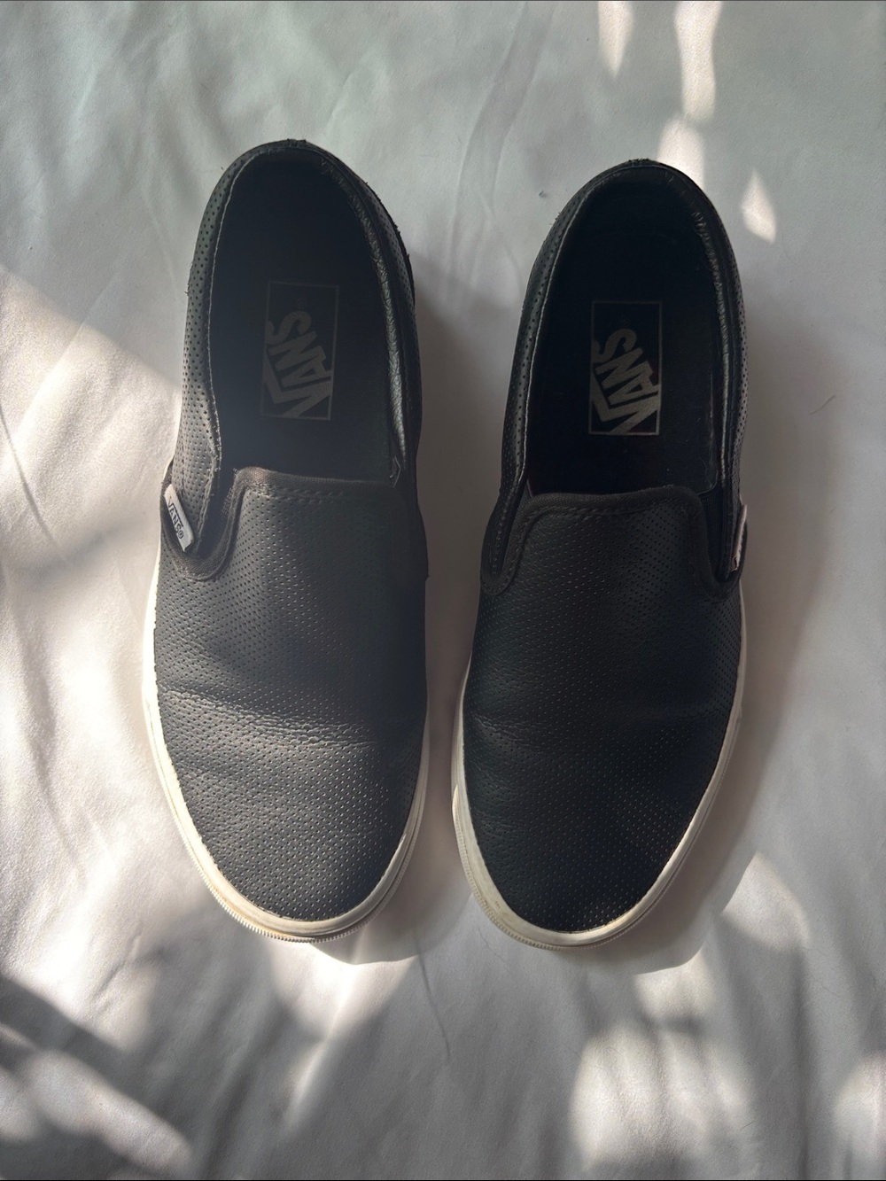 Vans Black Slip-On Leather Sneakers with White Sole